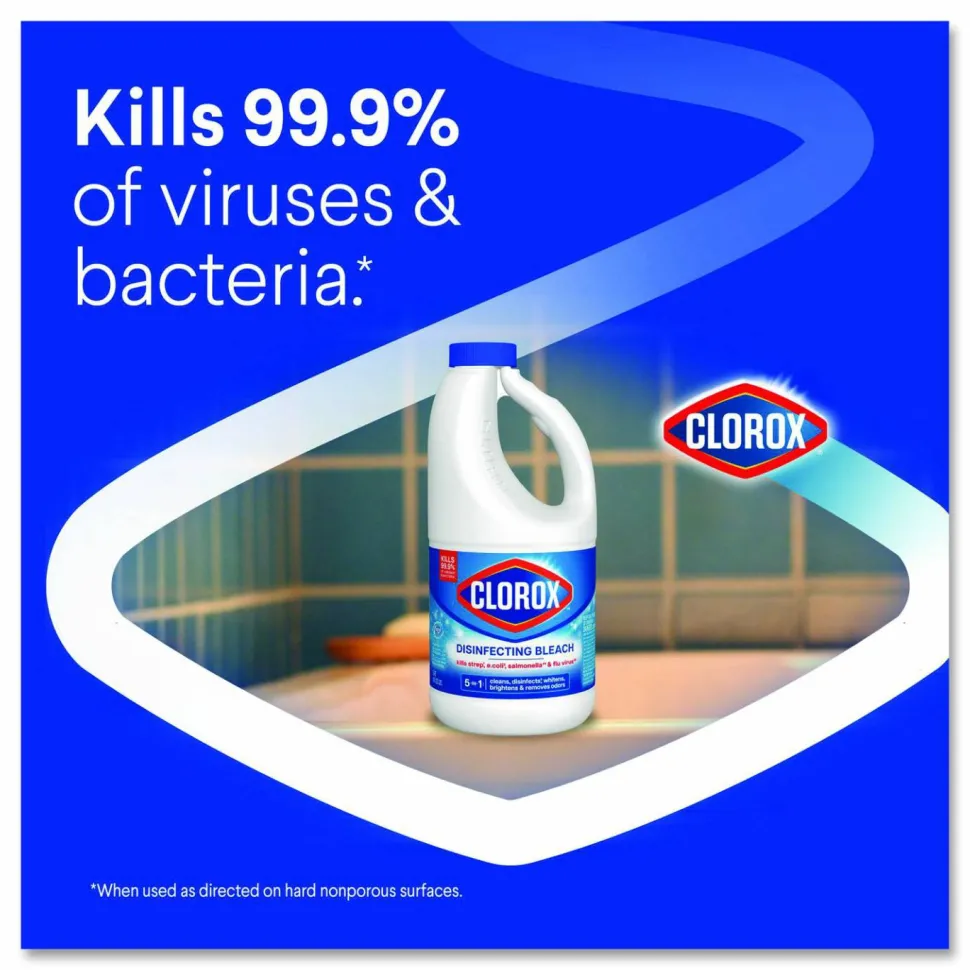 Clorox Concentrated Regular Disinfecting Bleach, Unscented, 43 oz Bottle, 6/Carton