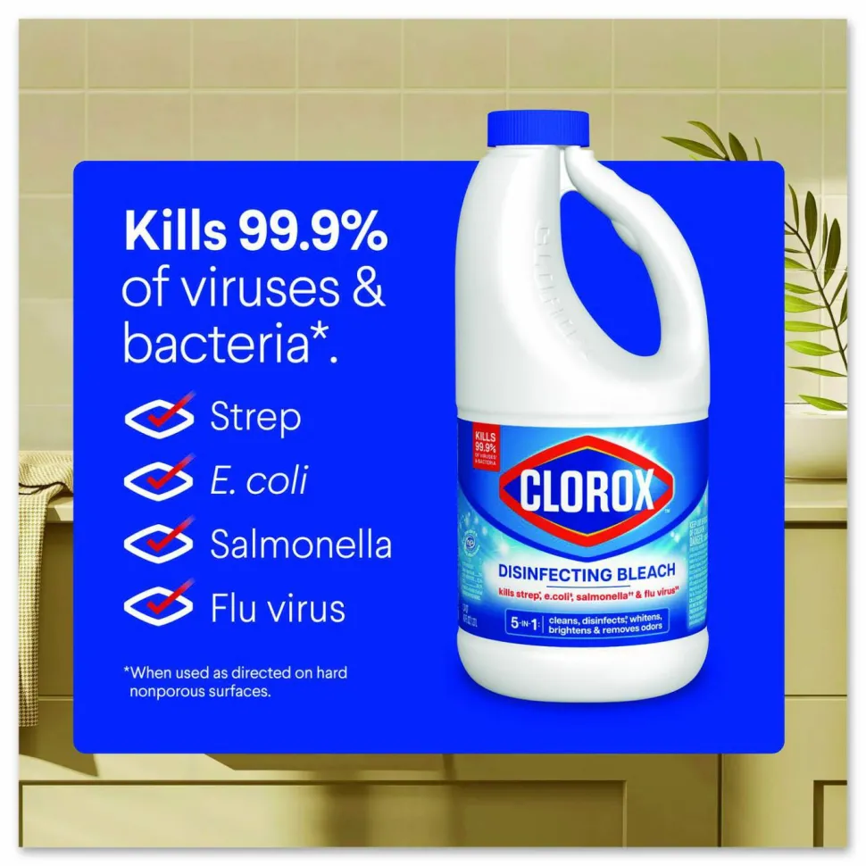 Clorox Concentrated Regular Disinfecting Bleach, Unscented, 43 oz Bottle, 6/Carton