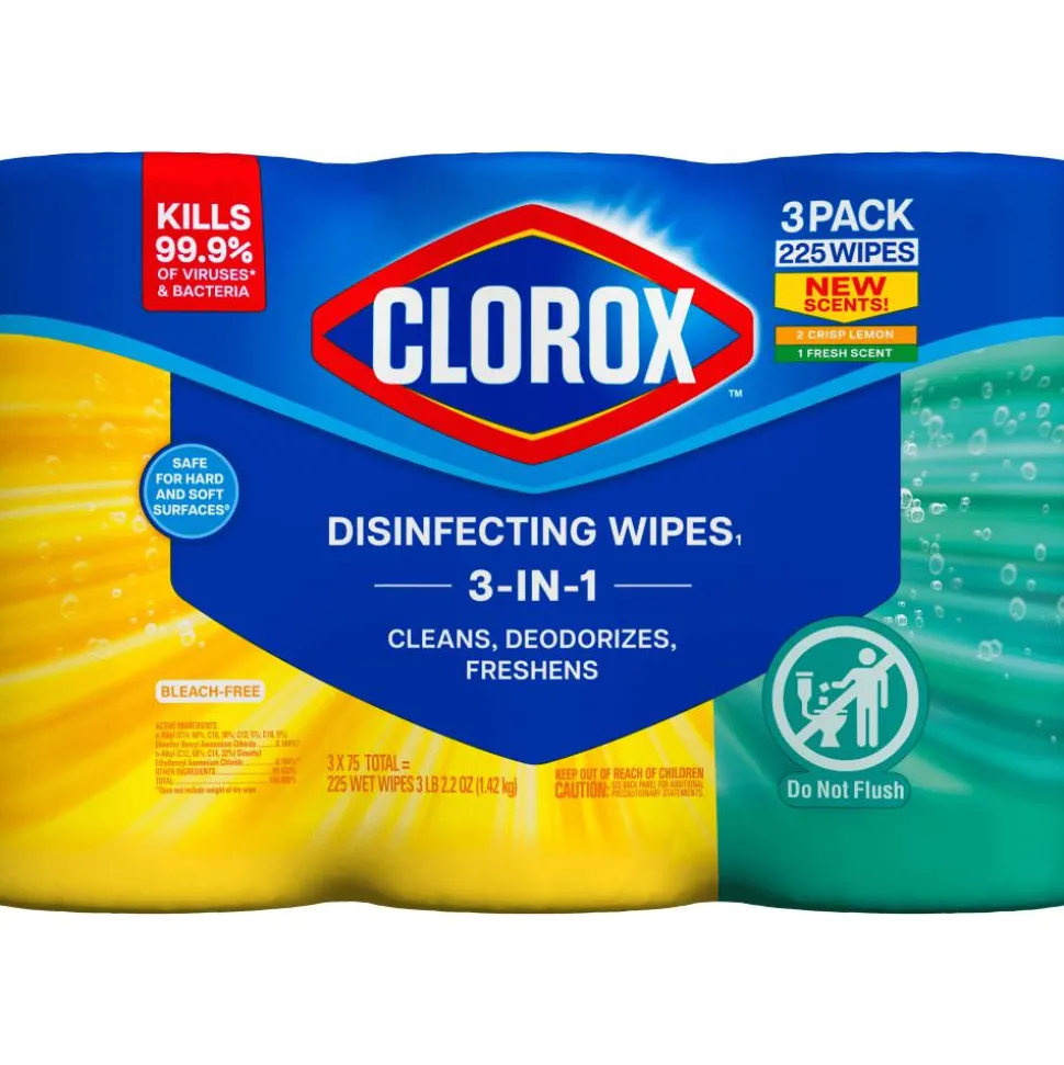 Clorox Disinfecting Cleaning Wipes Variety Pack, Fresh Scent and Crisp Lemon, 75 Count Each, Pack of 3 (60379)