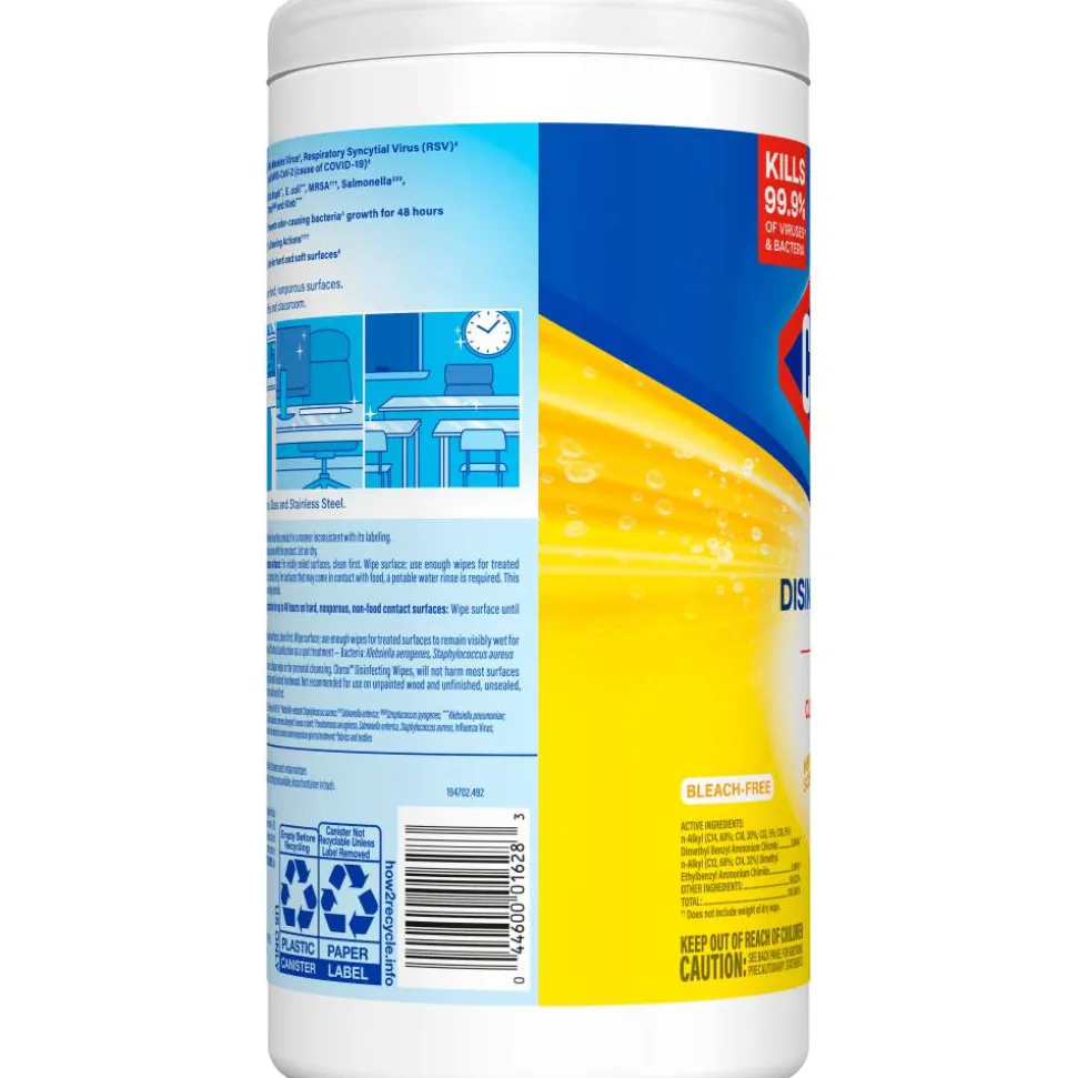 Clorox Disinfecting Wipes, Bleach Free Cleaning Wipes – Crisp Lemon - 75 Count (Pack of 6)