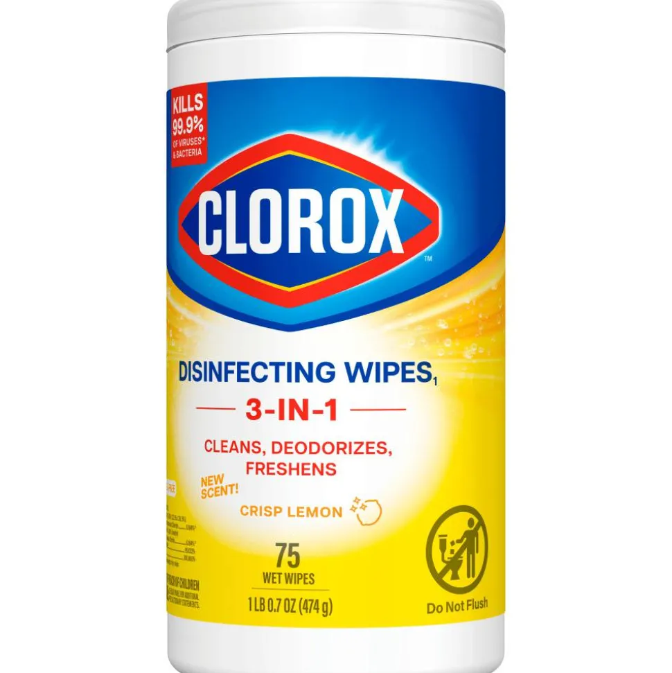Clorox Disinfecting Wipes, Bleach Free Cleaning Wipes – Crisp Lemon - 75 Count (Pack of 6)