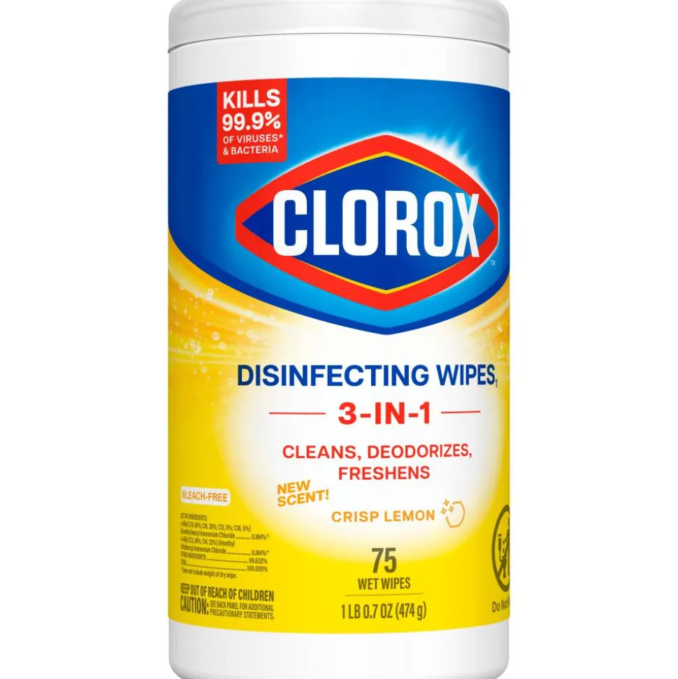 Clorox Disinfecting Wipes, Bleach Free Cleaning Wipes – Crisp Lemon - 75 Count (Pack of 6)