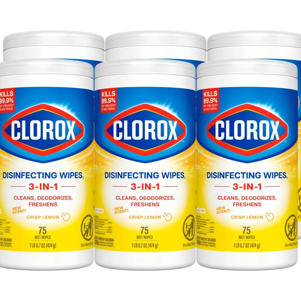 Clorox Disinfecting Wipes, Bleach Free Cleaning Wipes – Crisp Lemon - 75 Count (Pack of 6)