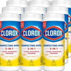 Clorox Disinfecting Wipes, Bleach Free Cleaning Wipes, 1-Ply, 7 x 8, Crisp Lemon, White, 35/Canister, 12 Canisters/Carton