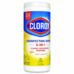 Clorox Disinfecting Wipes, Bleach Free Cleaning Wipes, 1-Ply, 7 x 8, Crisp Lemon, White, 35/Canister, 12 Canisters/Carton