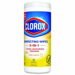 Clorox Disinfecting Wipes, Bleach Free Cleaning Wipes, 1-Ply, 7 x 8, Crisp Lemon, White, 35/Canister, 12 Canisters/Carton
