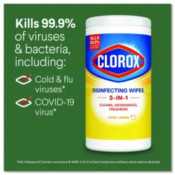 Clorox Disinfecting Wipes, Bleach Free Cleaning Wipes, 1-Ply, 7 x 8, Crisp Lemon, White, 35/Canister, 12 Canisters/Carton