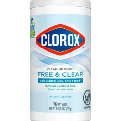 Clorox Free & Clear Cleaning Wipes, Fragrance Free, 75 Wipes Per Canister