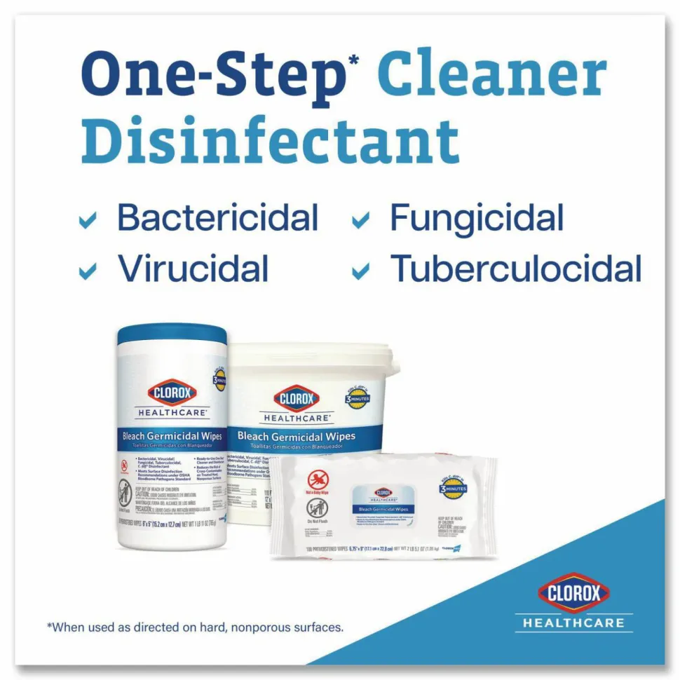 Clorox Healthcare Bleach Germicidal Wipes, 150 Wipes Per Canister, Case Of 6 Canisters
