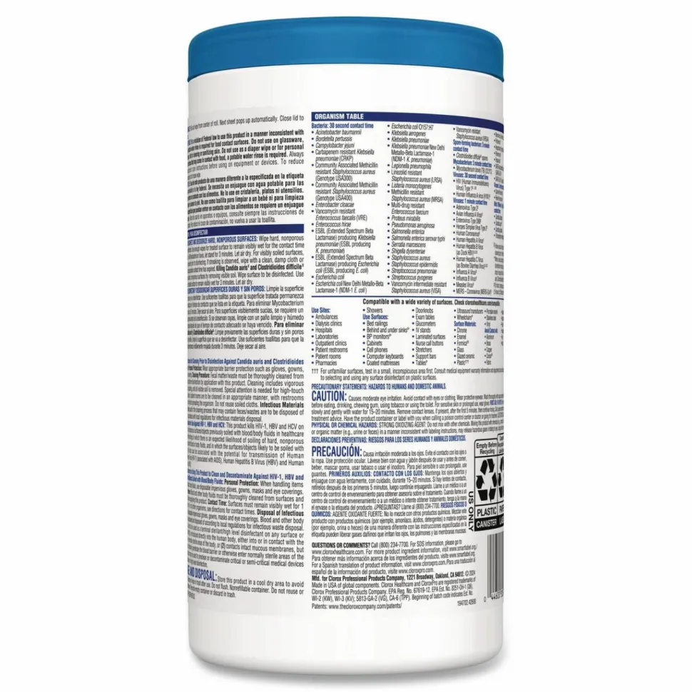 Clorox Healthcare Bleach Germicidal Wipes, 150 Wipes Per Canister, Case Of 6 Canisters