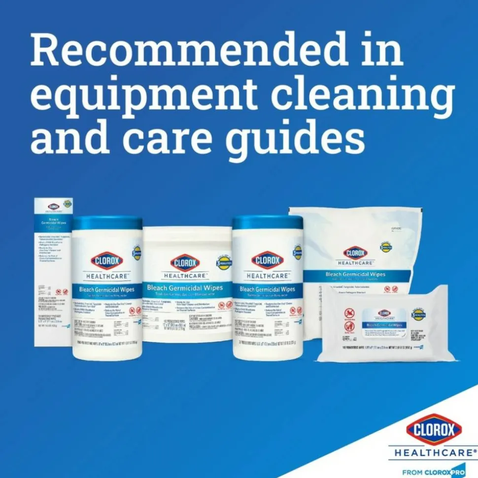 Clorox Healthcare Bleach Germicidal Wipes, 12" x 12", White, 110 Wipes Per Pack, Case Of 2 Packs