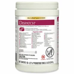 Clorox Healthcare Dispatch Hospital Cleaner Disinfectant Towels with Bleach, 1-Ply, 6.75 x 8, Unscented, White, 150/Canister
