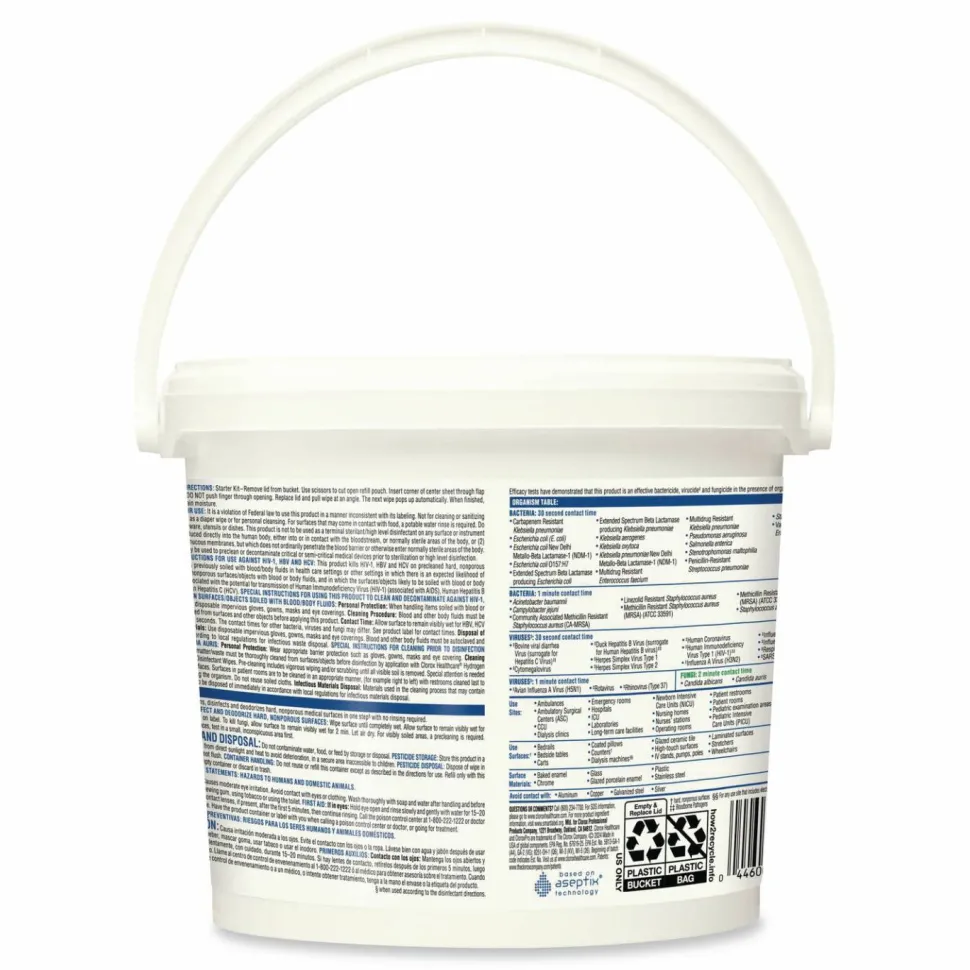 Clorox Healthcare Hydrogen Peroxide Cleaner Disinfectant Wipes, 12 x 11, Unscented, White, 185/Bucket, 2 Buckets/Carton