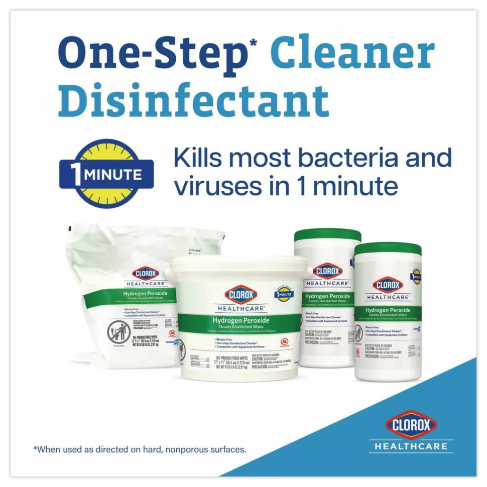 Clorox Healthcare Hydrogen Peroxide Cleaner Disinfectant Wipes, 5.75 x 6.75, Unscented, White, 155/Canister, 6 Canisters/Carton