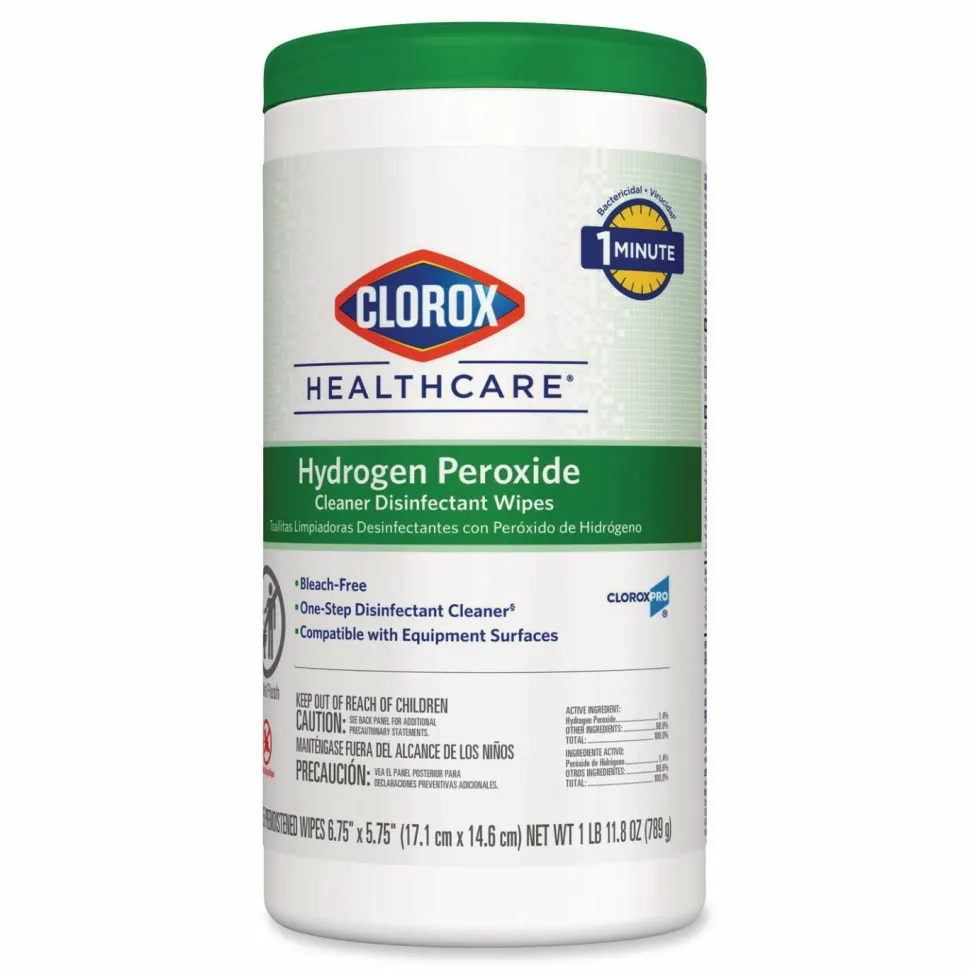 Clorox Healthcare Hydrogen Peroxide Cleaner Disinfectant Wipes, 5.75 x 6.75, Unscented, White, 155/Canister, 6 Canisters/Carton