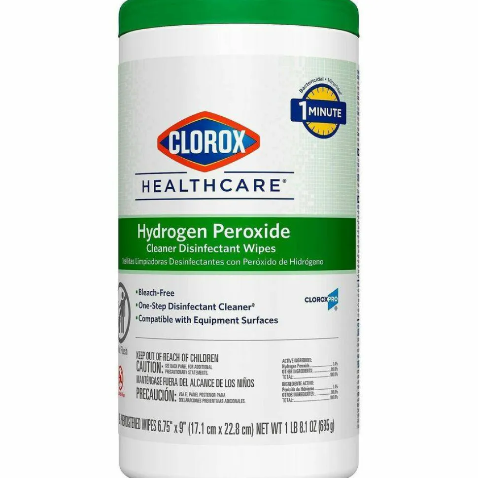 Clorox Healthcare Hydrogen Peroxide Disinfecting Wipes, 9" x 6 3/4", Canister Of 95 Wipes