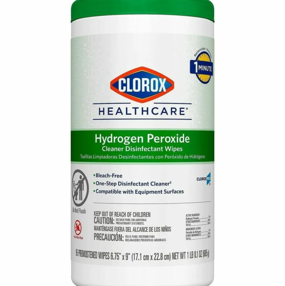 Clorox Healthcare Hydrogen Peroxide Disinfecting Wipes, 9" x 6 3/4", Canister Of 95 Wipes