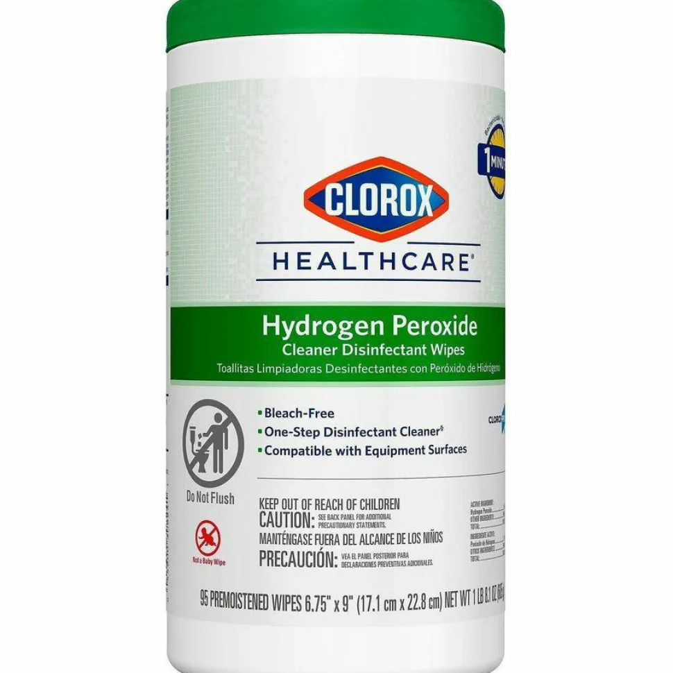 Clorox Healthcare Hydrogen Peroxide Disinfecting Wipes, 9" x 6 3/4", Canister Of 95 Wipes