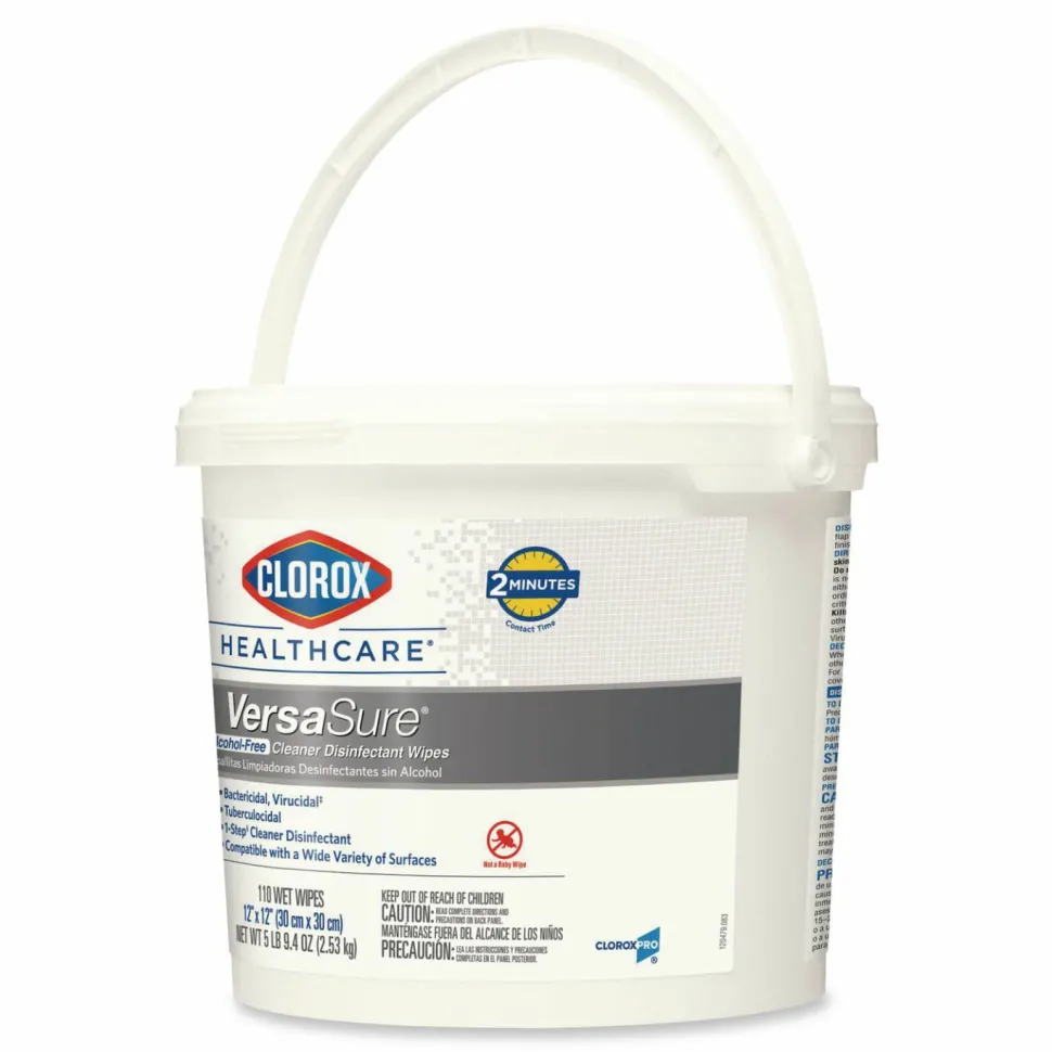 Clorox Healthcare VersaSure Cleaner Disinfectant Wipes, 1-Ply, 12 x 12, Fragranced, White, 110/Bucket