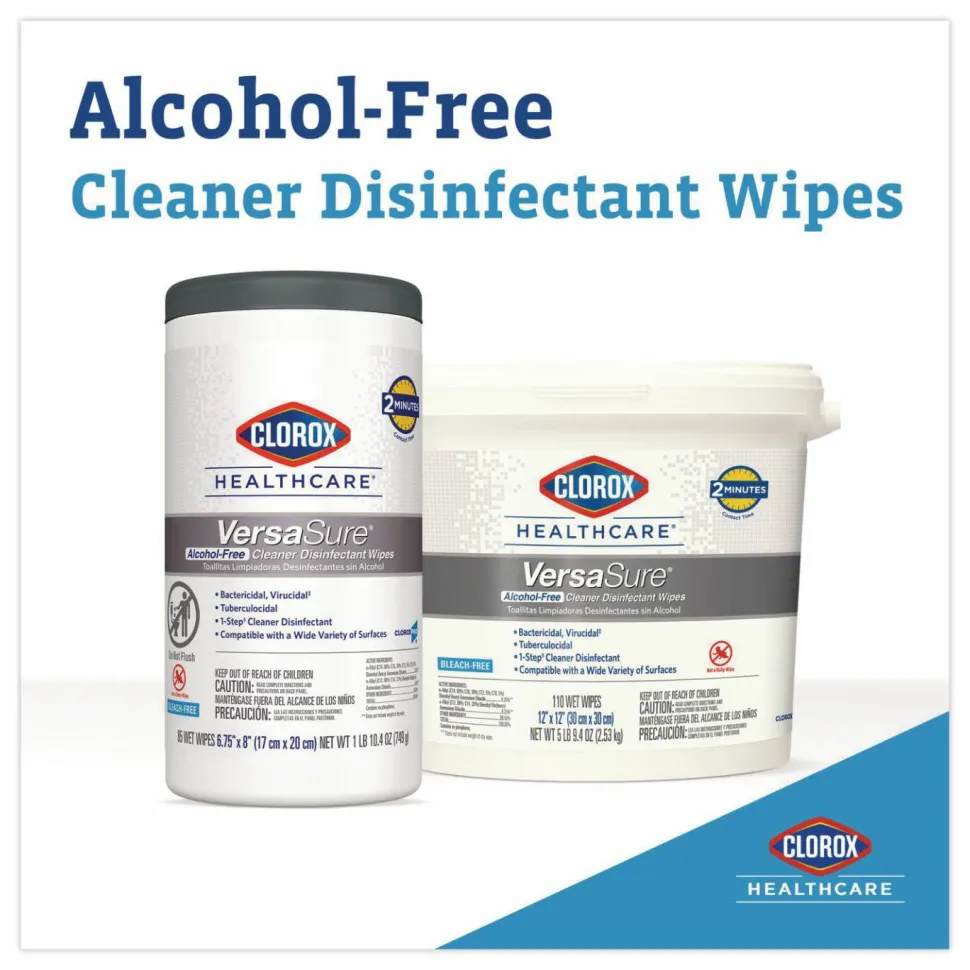Clorox Healthcare VersaSure Cleaner Disinfectant Wipes, 1-Ply, 12 x 12, Fragranced, White, 110/Bucket