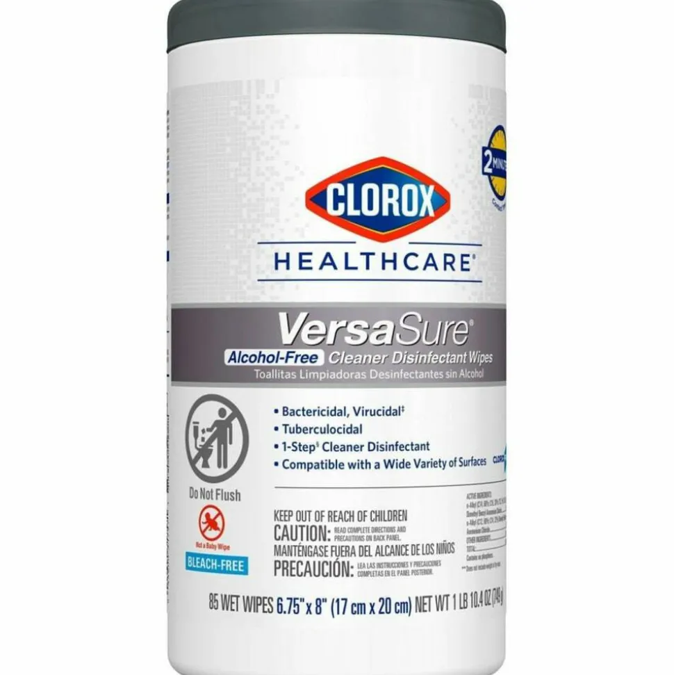 Clorox Healthcare VersaSure Cleaner Disinfectant Wipes, 6-3/4" x 8", 85 Wipes Per Canister, Carton Of 6 Canisters