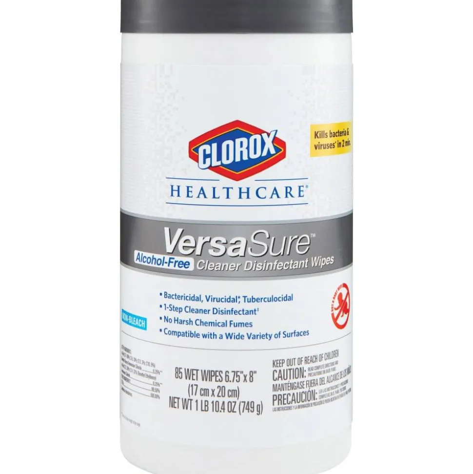 Clorox Healthcare VersaSure Cleaner Disinfectant Wipes, 6-3/4" x 8", 85 Wipes Per Canister, Carton Of 6 Canisters