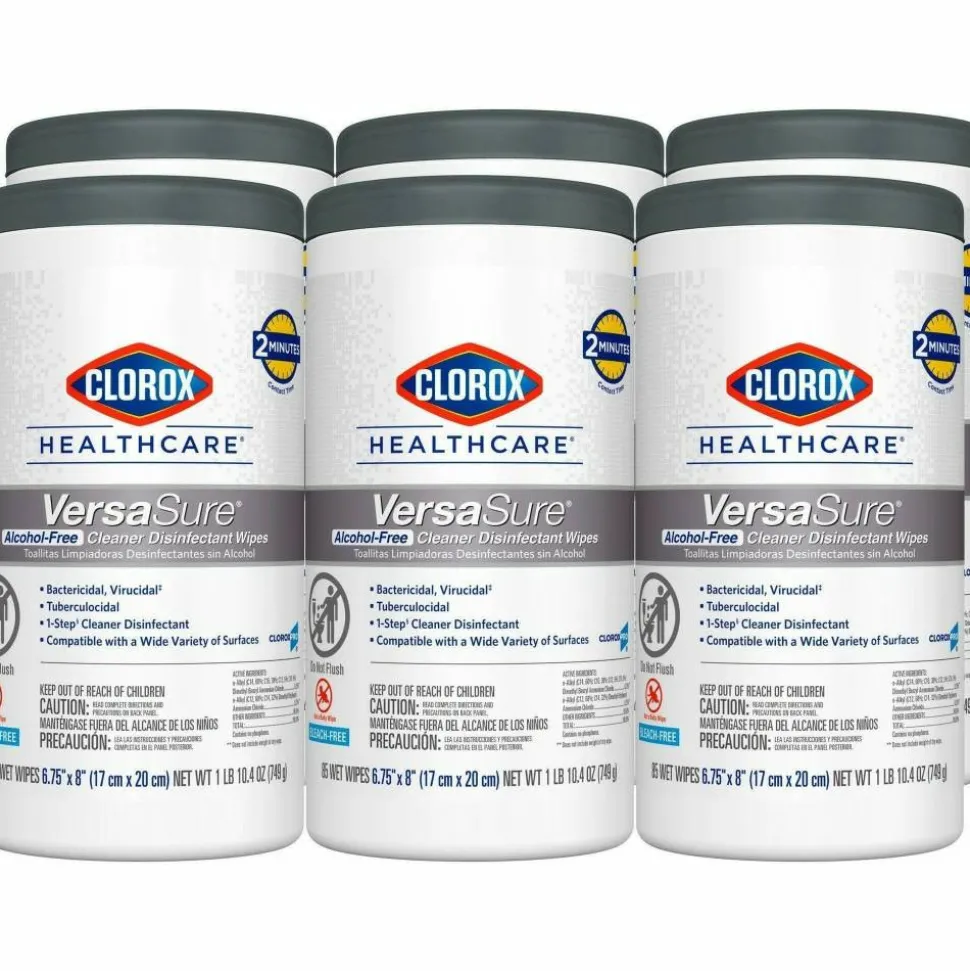 Clorox Healthcare VersaSure Cleaner Disinfectant Wipes, 6-3/4" x 8", 85 Wipes Per Canister, Carton Of 6 Canisters