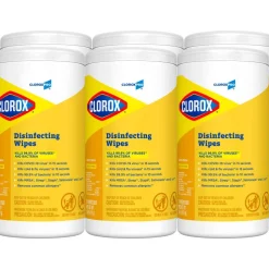 CloroxPro Clorox Disinfecting Wipes, Lemon Fresh, 75 Wipes Per Canister, Box Of 6 Canisters