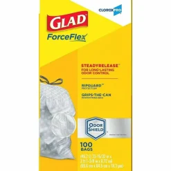 CloroxPro Glad ForceFlex Tall Kitchen Drawstring Trash Bags, 0.9 mil, 13 Gallon, Grey, Box Of 100