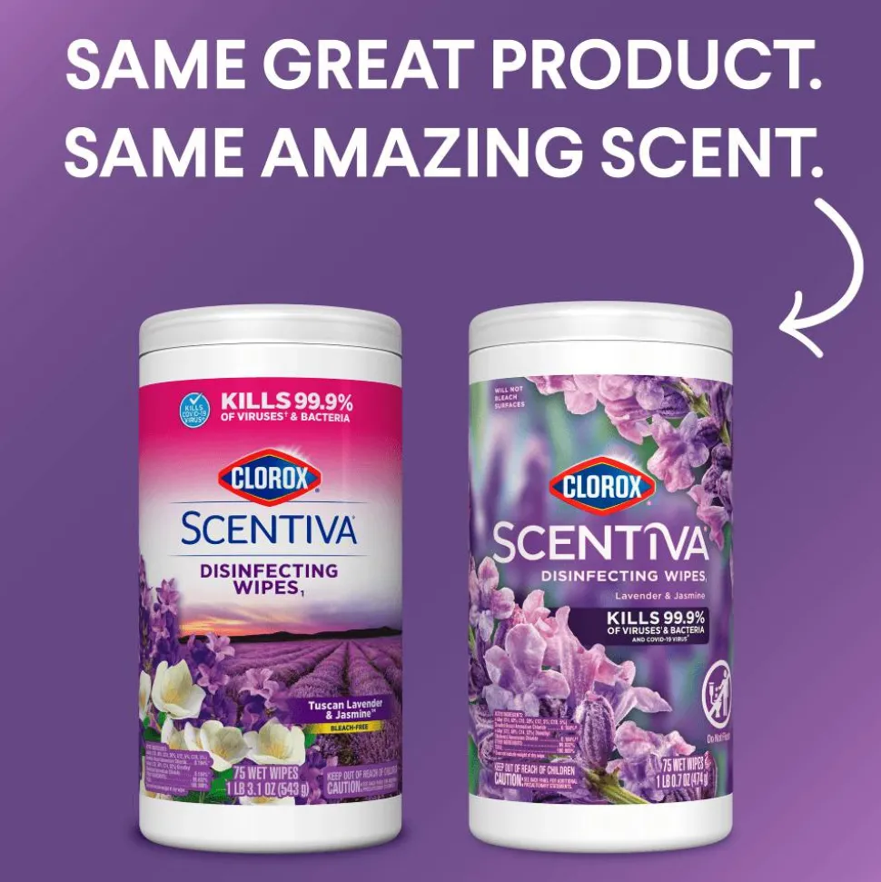 Clorox Scentiva Wipes, Bleach Free Cleaning Wipes, Lavender & Jasmine, 75 Count (60040)