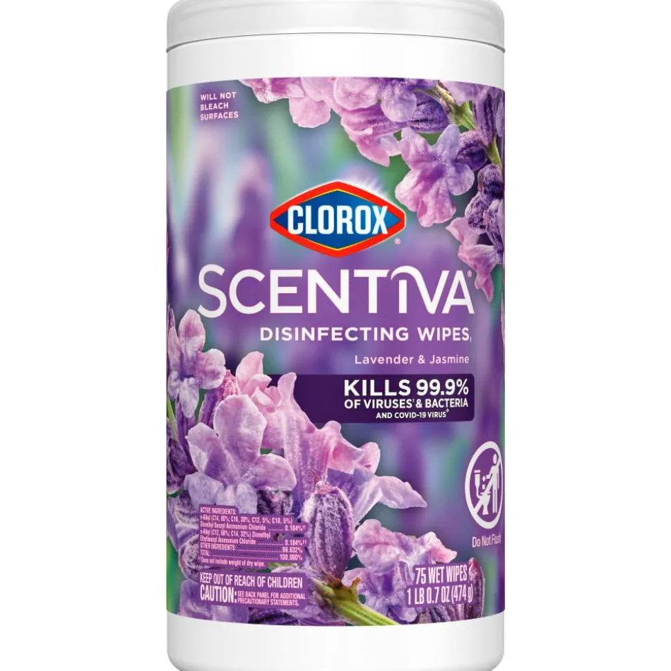 Clorox Scentiva Wipes, Bleach Free Cleaning Wipes, Lavender & Jasmine, 75 Count (60040)