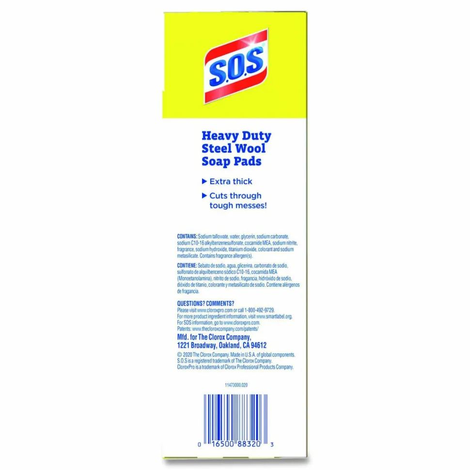 Clorox S.O.S. Steel Wool Heavy-Duty Soap Pads, 15 Per Box, Case Of 12 Boxes