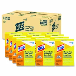 Clorox S.O.S. Steel Wool Heavy-Duty Soap Pads, 15 Per Box, Case Of 12 Boxes