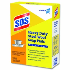 Clorox S.O.S. Steel Wool Heavy-Duty Soap Pads, 15 Per Box, Case Of 12 Boxes
