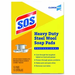 Clorox S.O.S. Steel Wool Heavy-Duty Soap Pads, 15 Per Box, Case Of 12 Boxes