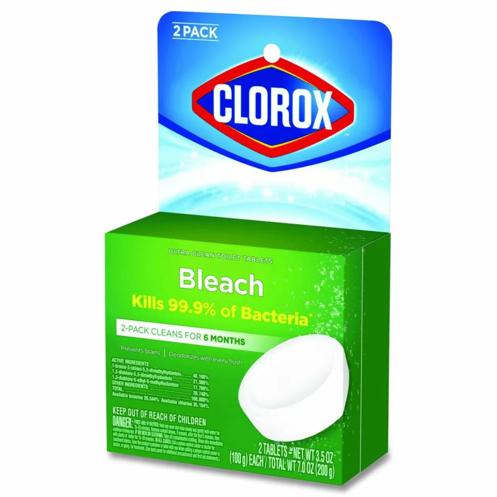 Clorox Ultra Clean Toilet Tablets Bleach - 3.50 oz (0.22 lb) - Deodorize - White - 2/Pack - 6 / Carton