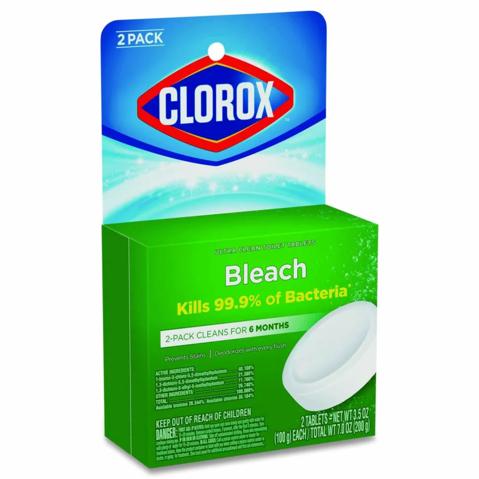 Clorox Ultra Clean Toilet Tablets Bleach - 3.50 oz (0.22 lb) - Deodorize - White - 2/Pack - 6 / Carton