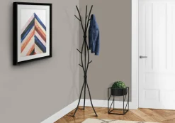 Coat Rack, Hall Tree, Free Standing, 11 Hooks, Entryway, 74"H, Bedroom, Black Metal, Contemporary, Modern
