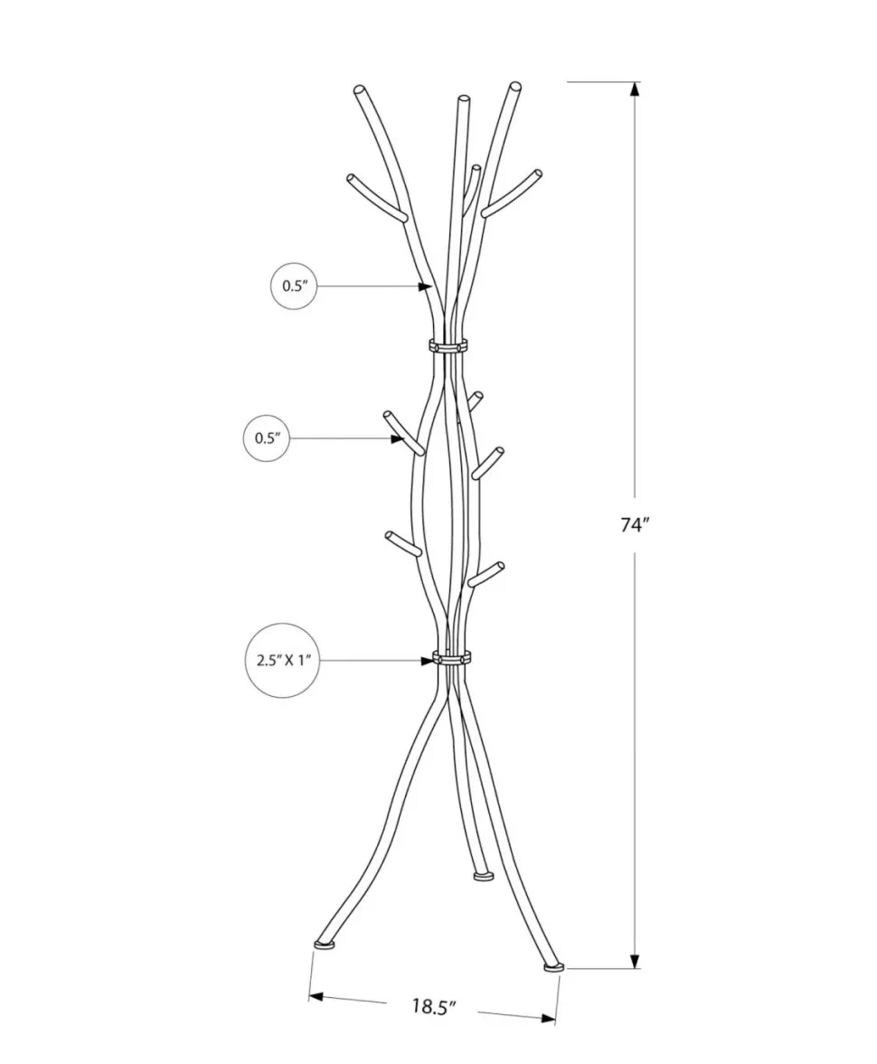 Coat Rack, Hall Tree, Free Standing, 11 Hooks, Entryway, 74"H, Bedroom, Black Metal, Contemporary, Modern