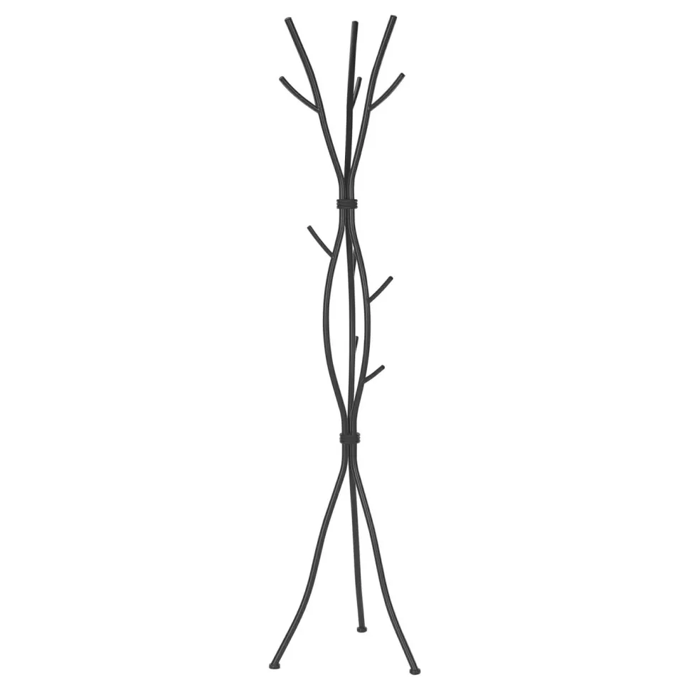 Coat Rack, Hall Tree, Free Standing, 11 Hooks, Entryway, 74"H, Bedroom, Black Metal, Contemporary, Modern