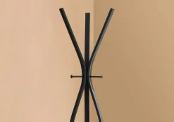 Coat Rack, Hall Tree, Free Standing, 3 Hooks, Entryway, 72"H, Bedroom, Black Metal, Contemporary, Modern