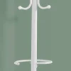 Coat Rack, Hall Tree, Free Standing, Hanging Bar, 6 Hooks, Entryway, 68"H, Bedroom, White Metal, Contemporary, Modern