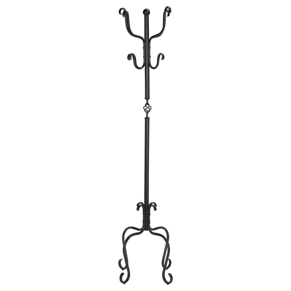 Coat Rack, Hall Tree, Free Standing, 8 Hooks, Entryway, 74"H, Bedroom, Black Metal, Transitional