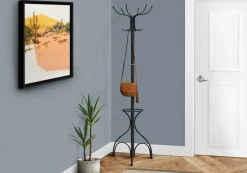 Coat Rack, Hall Tree, Free Standing, 12 Hooks, Entryway, 70"H, Umbrella Holder, Bedroom, Black Metal, Transitional