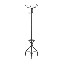 Coat Rack, Hall Tree, Free Standing, 12 Hooks, Entryway, 70"H, Umbrella Holder, Bedroom, Black Metal, Transitional
