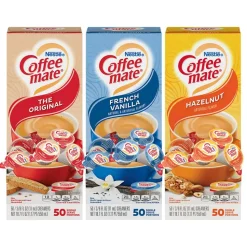 Coffee-Mate Creamer Singles Variety Pack, 0.38 Oz, 50 Creamers Per Carton, Case of 3 Cartons
