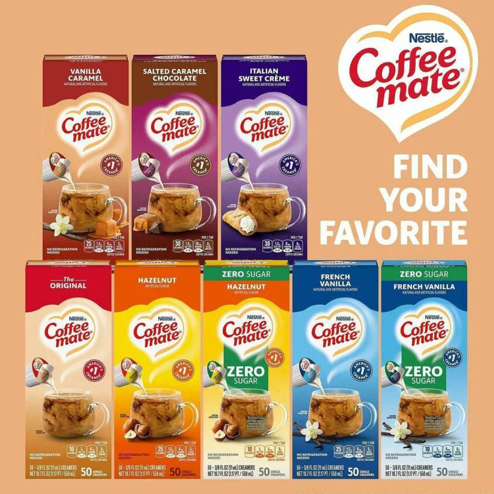 Coffee mate Liquid Coffee Creamer, Vanilla Caramel, 0.38 oz Mini Cups, 50/Box, 4 Boxes/Carton