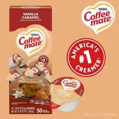Coffee mate Liquid Coffee Creamer, Vanilla Caramel, 0.38 oz Mini Cups, 50/Box, 4 Boxes/Carton
