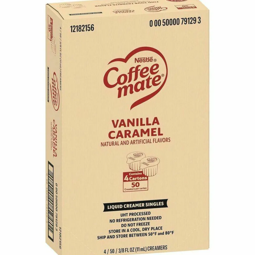Coffee mate Liquid Coffee Creamer, Vanilla Caramel, 0.38 oz Mini Cups, 50/Box, 4 Boxes/Carton