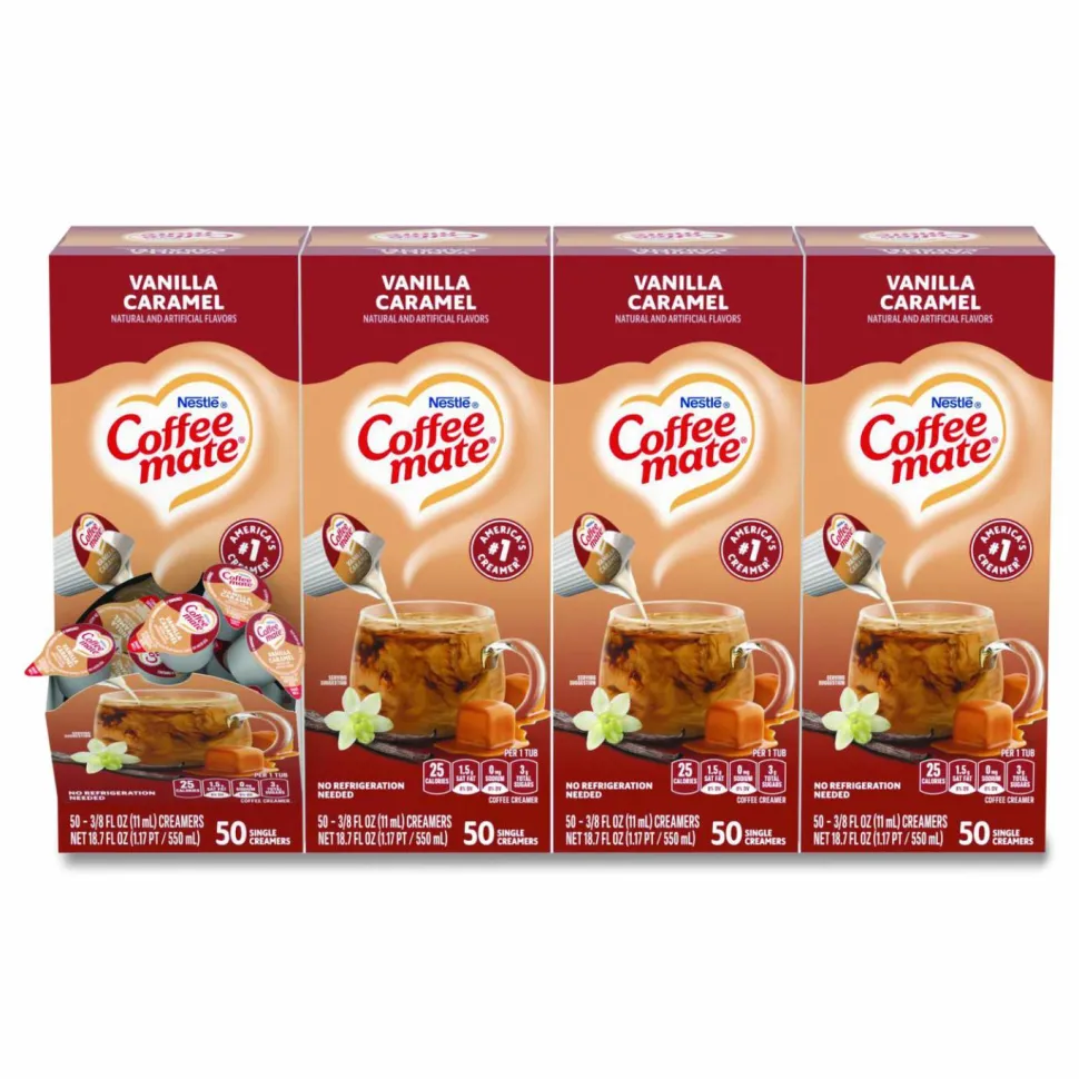 Coffee mate Liquid Coffee Creamer, Vanilla Caramel, 0.38 oz Mini Cups, 50/Box, 4 Boxes/Carton